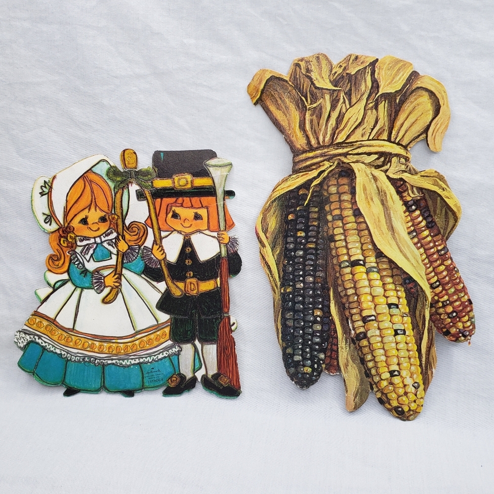 Thanksgiving Holiday Pilgrim and Corn Decor Set Fall Autumn